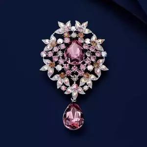 [셀러에이드]복고풍 하이덴드 럭셔리 크리스탈 루미에르 플라워 브로치 레드