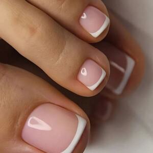 프랑스 인조 발톱 핑크 그라데이션 풀 커버 숏 스퀘어 토 손톱 여성 용 발 팁 24개