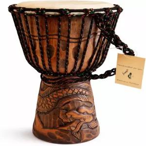 JIVE 젬베 드럼 아프리카 봉고 콩고 우드 딥 조각 솔리드 마호가니 염소 가죽 전문가 품질 16인치(드래곤)