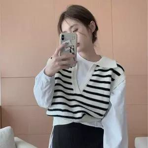 [골드스마일]캐주얼 라이프 패턴 스트 니트 베 니트조끼 니