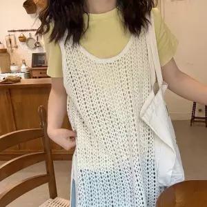 여름 뷔스티에 레이어드 용 펀칭 롱 그물 조끼 여성니트베스트