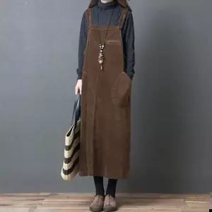 니트 올더스타일 루즈핏 코듀로이 멜빵 여성원피스