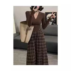 엘럽 여자 정장세트 가을 겨울 빈티지 메일라드 세트 체크 슬림 우산 스커트 긴팔 원템4