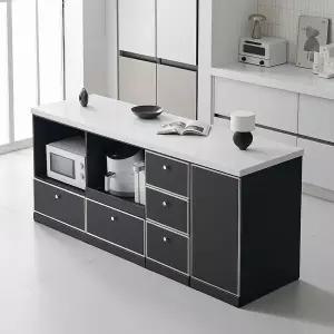 나무뜰 노바 미드센츄리 E0 인조대리석 폭깊은 광파오븐 서랍 수납 아일랜드 홈바 식탁 2000 MWF384C