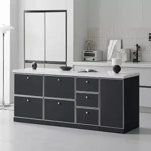 나무뜰 루넬 미드센츄리 E0 인조대리석 폭깊은 광파오븐 서랍 수납 아일랜드 홈바 식탁 2000 MWF406C