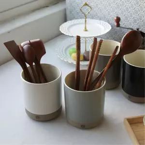 내추럴감성 원형 물빠짐 도자기수저통 자취용품 원룸꾸미기 정리함 싱크대수납