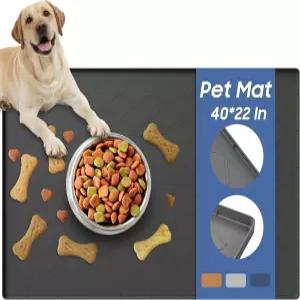 우르모나 대형 반려견 사료 매트 40인치 x 22인치 반려동물 가장자리가 올라간 방수 고양이 실리콘