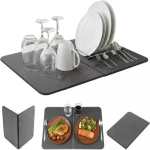 2패널 대형 접이식 돌 건조 매트 24 x16 ？ 규조토식 흙 식기 주방용 초흡수성 퀵 드라이 조리대 보호대