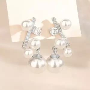 우아한 큐빅 진주 드롭 이어링 데일리 귀걸이