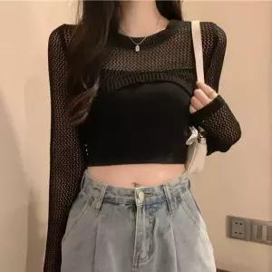 원피스볼레 심플 니트 크롭 그물 볼레로 LSR8+7iST