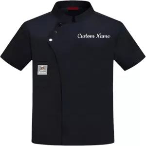 남성용 커스텀 셰프 코트 여성용 반팔 재킷 자수 이름 버튼 잠금 주방 레스토랑 호텔 유니폼