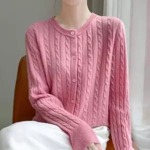 (색상 핑크)여성가디건 가을겨울가디건 예쁜 겨울 라운드 꽈배기 가디건 가을 핑크 여성