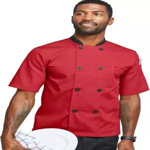 ChefUniforms.com 남성 셰프 코트 - 경량 더블 가슴 반팔 프로페셔널 주방 유니폼 플라스틱 버튼