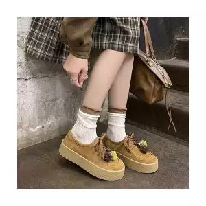 여성패션 하이탑 리얼 가죽 통굽 캥거루 슈즈 카키 빈티지 라운드 스트랩 수제화 DL5