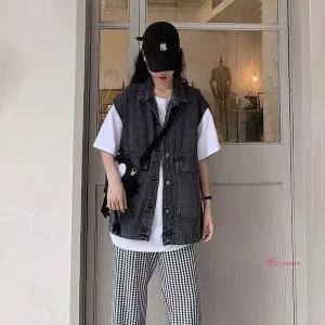 여성 블랙 연청 2컬러 데님조끼 자켓 레이어드 청조끼bcd399