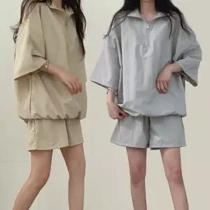 여성 여름 외출 아노락 반바지 반팔 트레이닝 세트