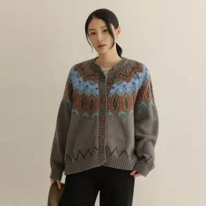 [66-110] 타번 라운드 울 배색 니트 가디건