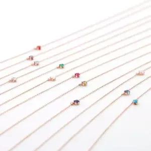 실버 92.5 탄생석 컬러 큐빅 은 체인 목걸이