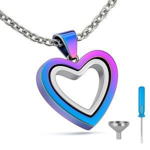 재용 하트 펜던트 목걸이 스테인리스 스틸 헤어 유지 기억 유리 항아리 화장 바이알