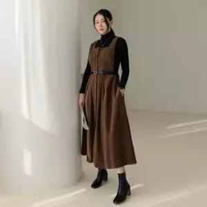 [66-110] 호론 코듀로이 벨티드 뷔스티에 원피스