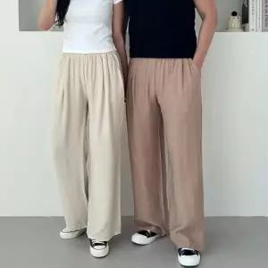 린넨바지 커플 밴딩 린넨 통바지 데일리바지 와 (WFKB53B)
