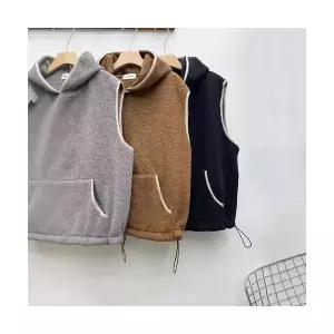 여성 추천각 조끼 램스울 겨울 캐주얼 솔리드 후드 스트링 나시 톱 OOTD4