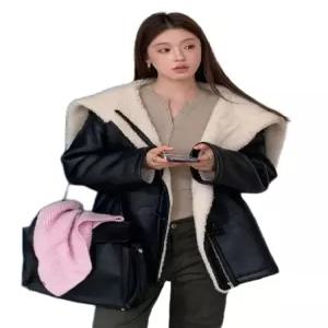 리얼 뽀글이 후리스 가죽퍼 시어링 양털 양모 무스탕 코트 자켓 후드 중기장 오버핏 루즈핏