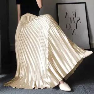 스커트 치마 SK 플리츠 주름 여성 새틴 롱 하늘하늘 밴딩