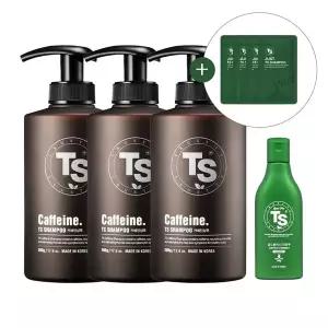[TS트릴리온]TS 카페인 샴푸 500g 3개 + TS 골드플러스 샴푸 100g 1개 + 저스트 TS 샴푸 샤쉐 6g 4개