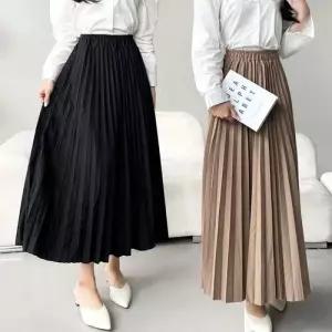 스커트 치마 SK 여성 플리츠 허리밴딩 전체 주름 롱