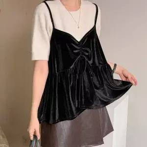 [하프클럽/옷자락]여자 겨울 벨벳 벨로아 리본 셔링 빅사이즈 뷔스티에