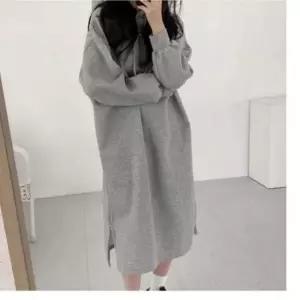 롱 기모 오버핏 캐주얼 여자 심플 데일리 겨울원피스 원피스 후드 편안한원피스 여성의류 스트릿패션원피스