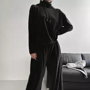 [다잇템] 여자 언발 티셔츠 부드러운 골덴후드 츄리링바지 고무줄 세트_24032598_588872