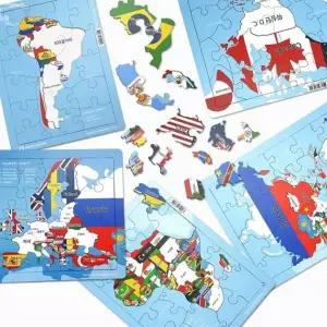 퍼즐 라인 세트 월드맵 세계 판퍼즐 목재 지도 5대륙