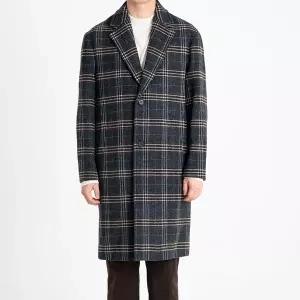 킨록바이킨록앤더슨 네이비 멀티체크 울 세미 오버핏 코트