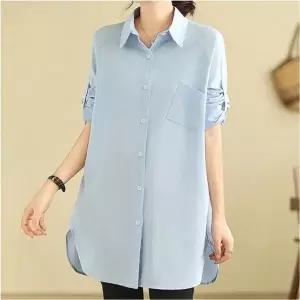 고품질 여자 봄가을 분위기 원피스 루즈핏 남방 세련된 2색 롱셔츠 (WFKBX4O)