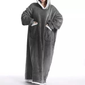 극세사 양털 안감 여성 오버핏 롱 후드 원피스 잠옷