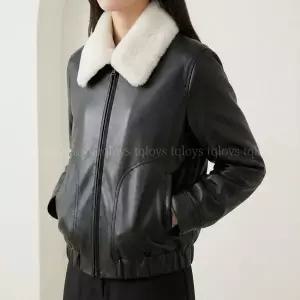 [국내백화점 공식] 헤지스 레이디스 여성 퍼 카라 레더 무스탕 블랙 라이더 자켓