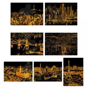 스크래치페이퍼 세계 밤거리 야경+무지 2매 감동선물 DIY키트 키덜트 미술동아리