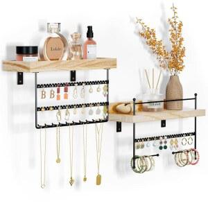 귀걸이 팔찌 목걸이 블랙 무료 욕실용 정리함 달린 조합 걸이식 홀더 후크가 세트 2개 주얼리 벽걸이 롤라렛