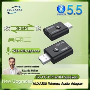 업그레이드 Bluetooth 5.5 오디오 송신기 수신기 3.5mm AUX 잭 RCA USB 동글 스테레오 무선 어댑터 마이크