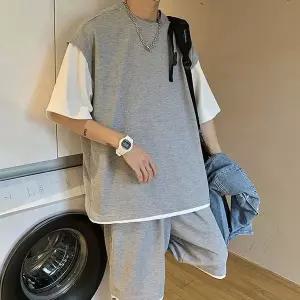 [하프클럽/]남성 레이어드 느낌 오버 베이직 5부 상하의 셋업