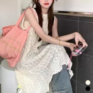 [콩심팥심]여성 시스루 펀칭짜임 포인트 뒷트임 레이어드 롱조끼 여자니트티