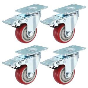 [미국배송] 패티킬 3인치 캐스터 휠 가구 카트 작업대 장비용 브레이크 143파운드가 장착된 4개의 플레이트 헤비 듀티 PVC 잠금 회전 세트 빨간색