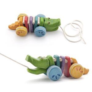 유아용 끌고가는 알록달록 악어 장난감 보행 나무바퀴