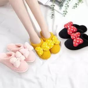 실내 귀여운 리본 슬리퍼 따뜻한 방한 여성 거실 화