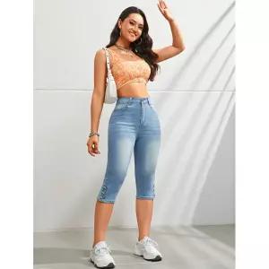 여성 봄 여름 워싱 데님 하이웨스트 슬림핏 7부 팬츠 J03Z1-0 심코1