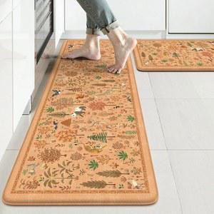 KIMODE, 바닥 쿠션용 가을 주방 매트, 피로 방지 동물 숲 러그 세트 2, 패딩 메모리 폼, 세탁 장식용 싱크대 오렌지 라이트