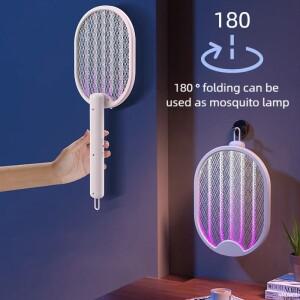 접이식 전기 모기 킬러 USB 충전식 플라이 트랩 스와터 라켓 곤충 UV 라이트 버그 재퍼 3500V