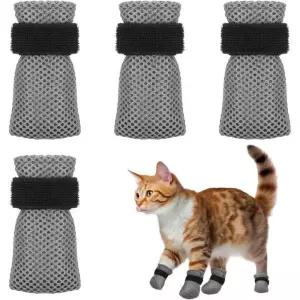 4개 세트 조절 가능한 고양이 발톱 보호 커버 장갑 긁힘 방지 메시 통기성 신발 키튼 양말 부티 반려동물